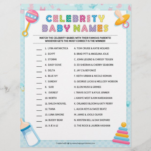 Celebrity Baby Names [Baby Basics Blue] Letterhead (Front)