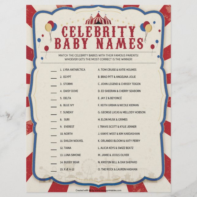 Celebrity Baby Names [Circus Theme] Letterhead (Front)