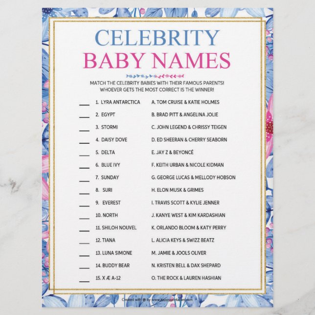 Celebrity Baby Names [Floral Watercolors] Letterhead (Front)