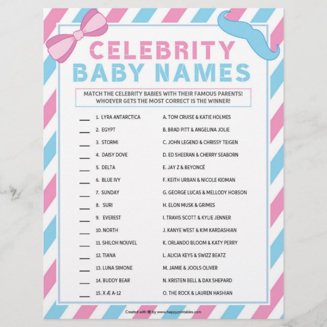 Celebrity Baby Names [Gender Surprise] Letterhead (Front)