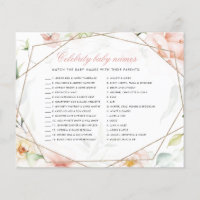 Celebrity Baby Names Girl Floral Baby Shower Game