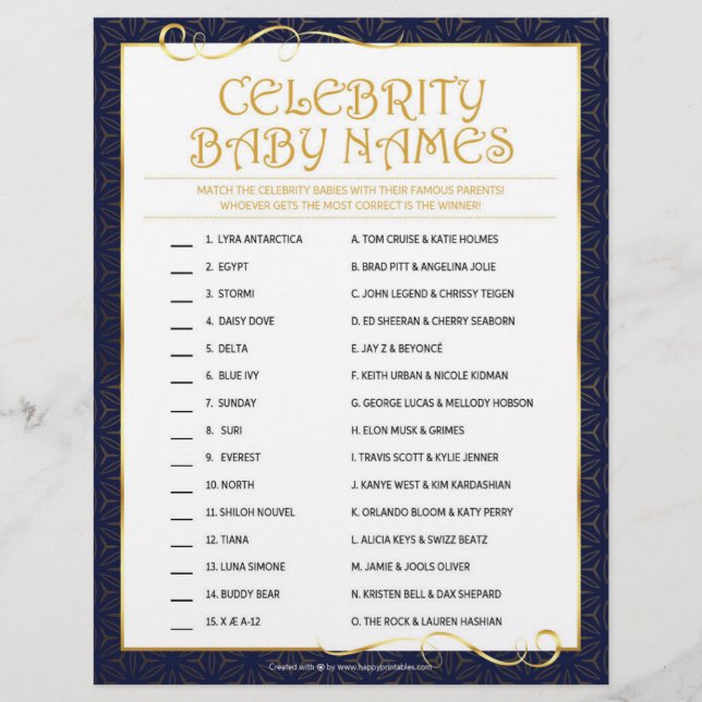 Celebrity Baby Names [Golden Blue] Letterhead (Front)