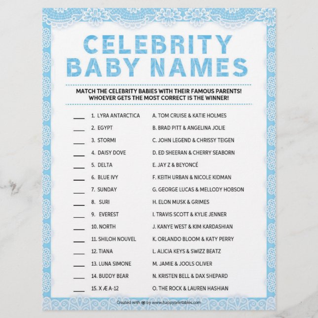 Celebrity Baby Names [Luxury Lace [Blue]] Letterhead (Front)