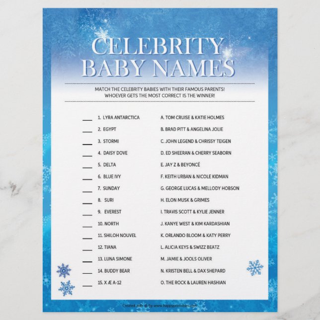 Celebrity Baby Names [Snowy Blue] Letterhead (Front)