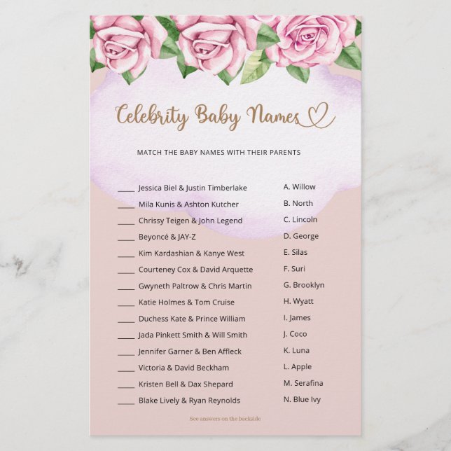 Celebrity Baby Names Teddy Bear Girl Baby Shower (Front)