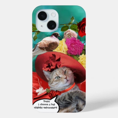 CELEBRITY CAT PRINCESS TATUS RED HAT WITH PIGEON iPhone 15 CASE