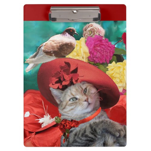 CELEBRITY CAT PRINCESS TATUS RED HAT WITH PIGEON CLIPBOARD