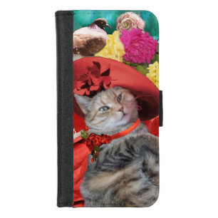CELEBRITY CAT PRINCESS TATUS, RED HAT WITH PIGEON iPhone 8/7 WALLET CASE