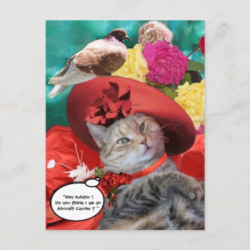 CELEBRITY CAT PRINCESS TATUS RED HAT WITH PIGEON POSTCARD