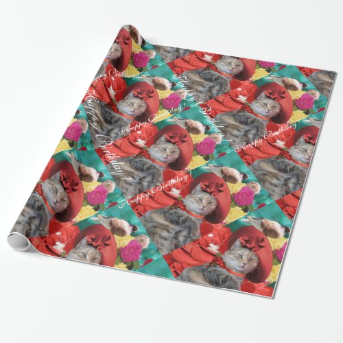 CELEBRITY CAT PRINCESS TATUS RED HAT WITH PIGEON WRAPPING PAPER