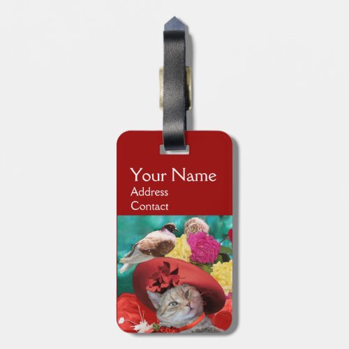 CELEBRITY CAT PRINCESS TATUS WITH RED HAT AND DOVE LUGGAGE TAG