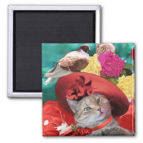 CELEBRITY CAT PRINCESS TATUS WITH RED HAT AND DOVE MAGNET