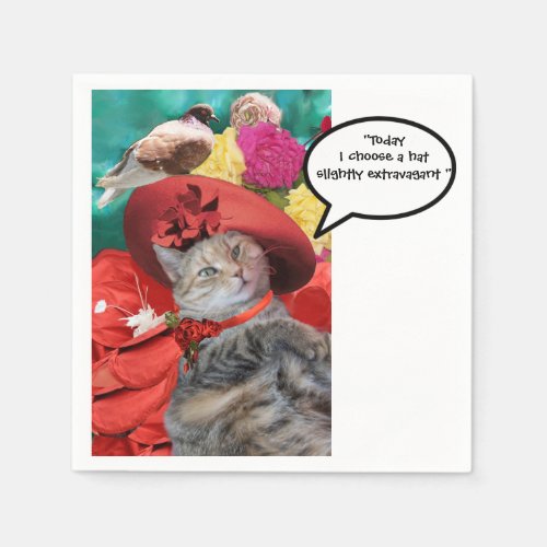 CELEBRITY CAT PRINCESS TATUS WITH RED HAT AND DOVE PAPER NAPKINS