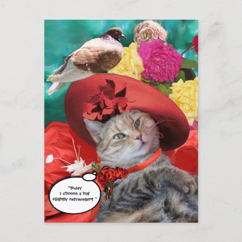 CELEBRITY CAT PRINCESS TATUS WITH RED HAT AND DOVE POSTCARD