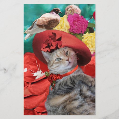 CELEBRITY CAT PRINCESS TATUS WITH RED HAT AND DOVE STATIONERY