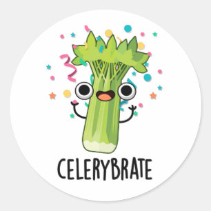 Celery-brate Funny Veggie Celery Pun Classic Round Sticker