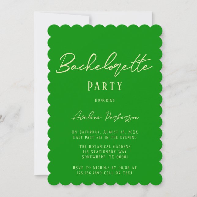 Celery Forest Green Typography Bachelorette Party Invitation (Front)