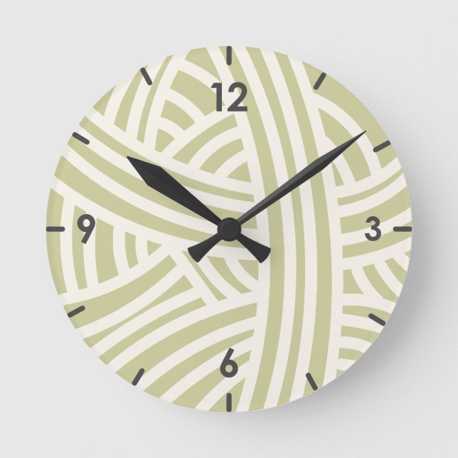 Celery Green Abstract Stylized Yarn Ball Round Clock (Front)