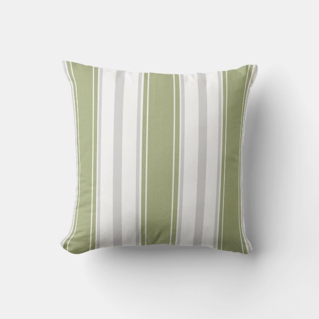 Celery Green and Pale Gray White Stripes Pattern | Throw Pillow (Front)