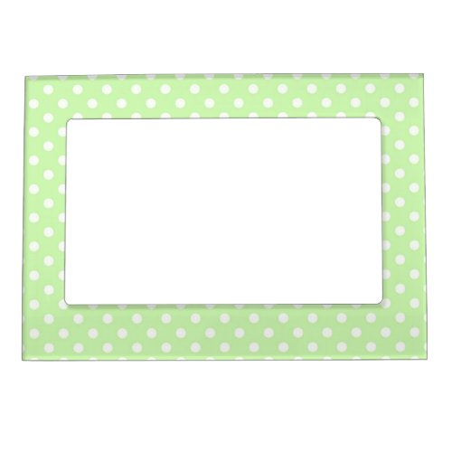 Celery Green and White Polka Dots Pattern Magnetic Picture Frame