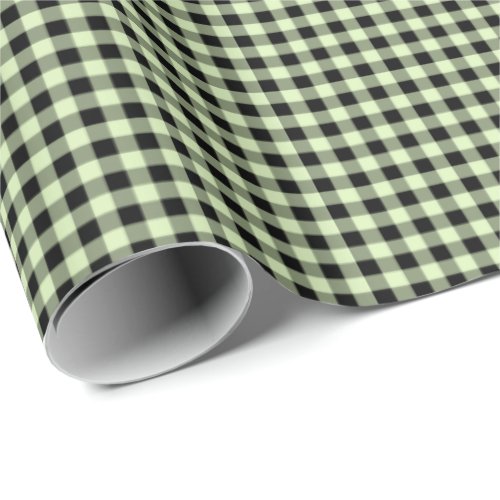 Celery Green  Black Gingham Wrapping Paper