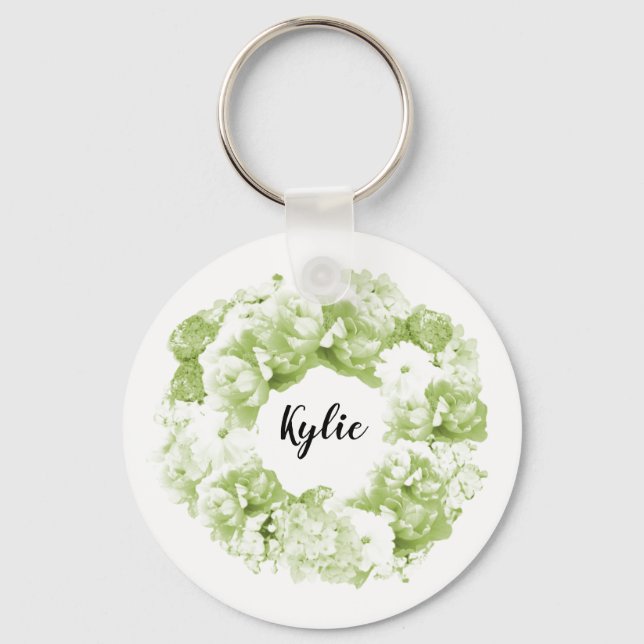 Celery Green Floral Wreath Bridesmaid Keychain (Front)