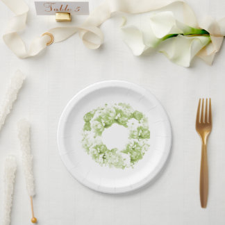 Celery Green Floral Wreath Wedding Paper Plates