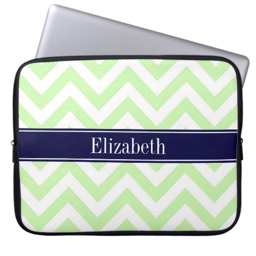 Celery Green LG Chevron Navy Blue Name Monogram Laptop Sleeve