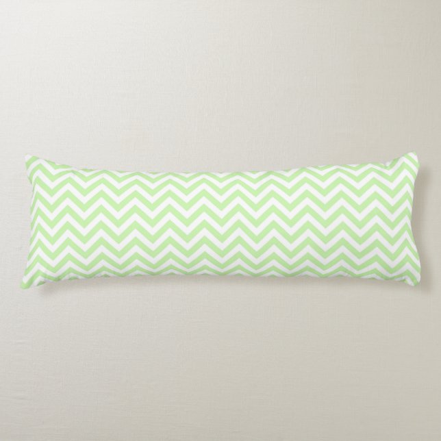 Celery Green, White Large Chevron ZigZag Pattern Body Pillow (Front)