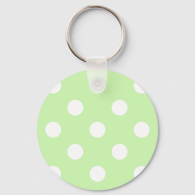 Celery Green White Large Polka Dot Pattern Keychain (Front)