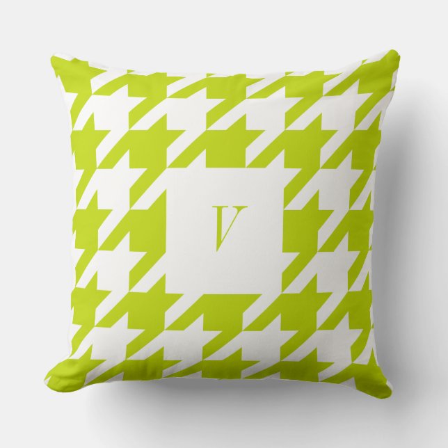 Celery Houndstooth Monogrammed Throw Pillow (Front)