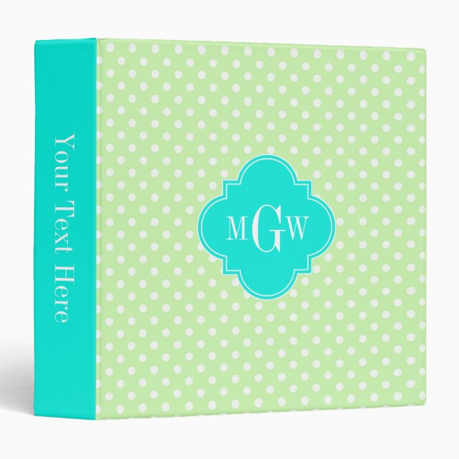 Celery Polka Dot Aqua Quatrefoil 3 Monogram Ring Binder (Front/Spine)
