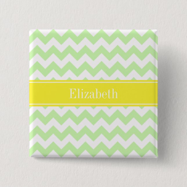 Celery White Chevron ZigZag Yellow Name Monogram Pinback Button (Front)