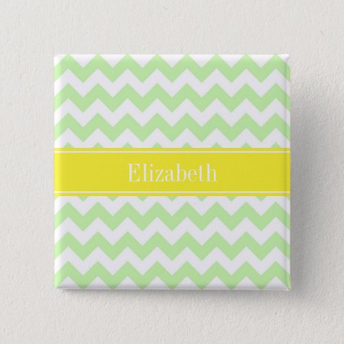 Celery White Chevron ZigZag Yellow Name Monogram Pinback Button