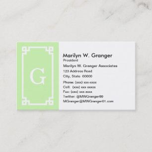 Celery White Greek Key Frame #2 Initial Monogram Business Card