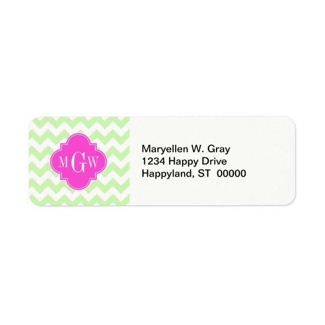 Celery Wht Chevron Hot Pink Quatrefoil 3 Monogram Label (Front)
