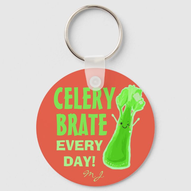 Celerybrate Every Day - Celery Pun Keychain (Front)