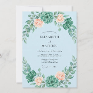 Celeste Apricot Succulent Eucalyptus Wedding Invitation