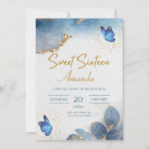 Celeste Blue Sweet 16 Invitation, 16th Birthday