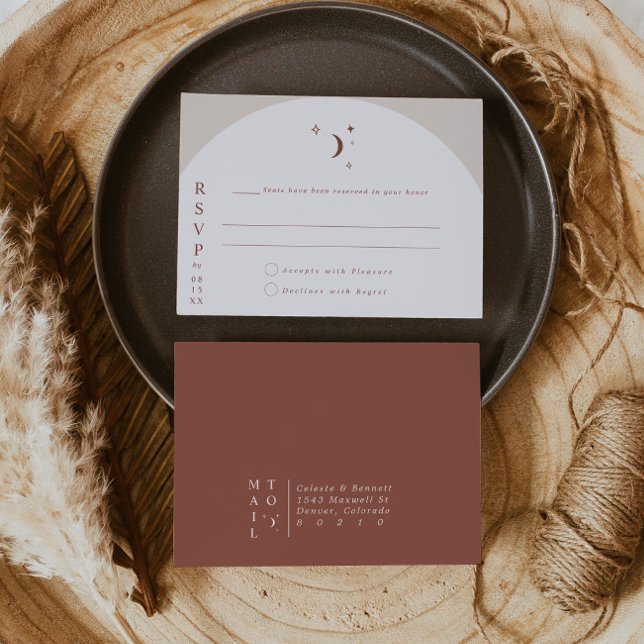 CELESTE Boho Moon & Stars Terracotta RSVP Invitation (Creator Uploaded)