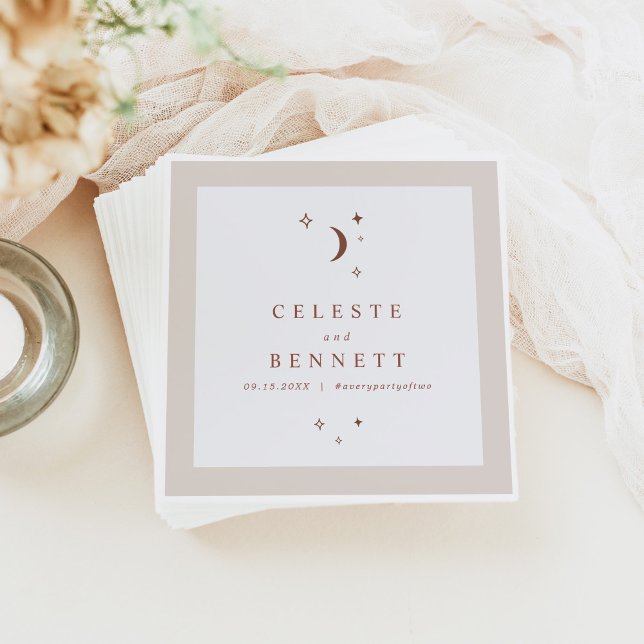 CELESTE Boho Moon & Stars Terracotta Wedding Napkins (Creator Uploaded)