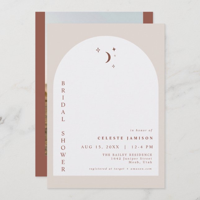 CELESTE Boho Terracotta Moon Arch Bridal Shower Invitation (Front/Back)