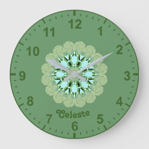 CELESTE  Fractal Pattern Green Shades  Large Clock