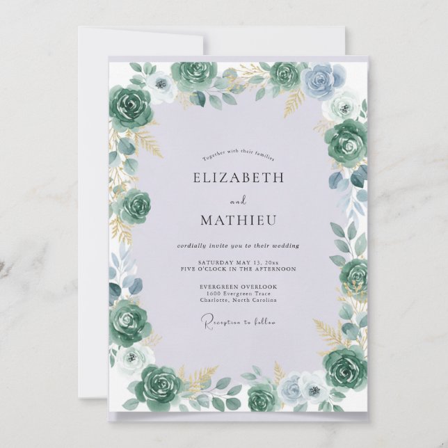 Celeste Gold Succulent Eucalyptus Wedding Invitation (Front)