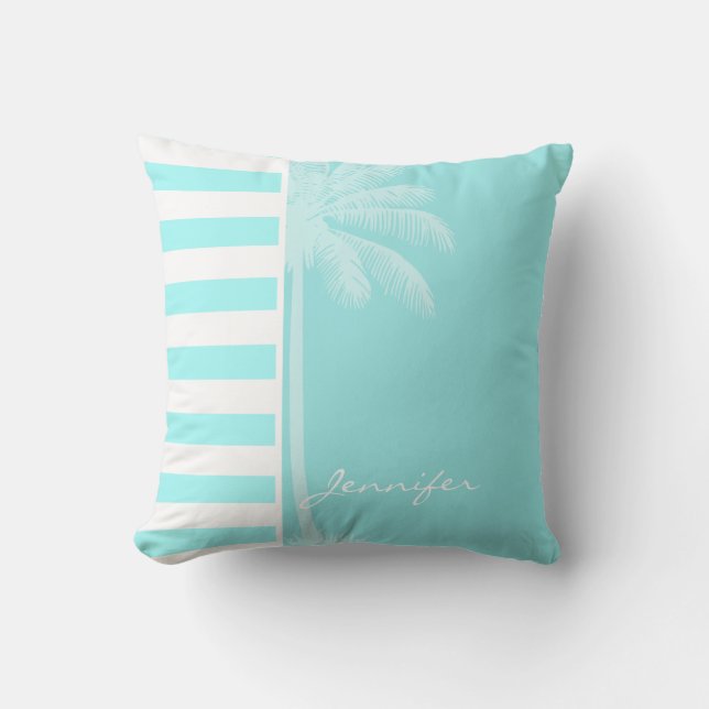 Celeste Horizontal Stripes; Palm Throw Pillow (Front)