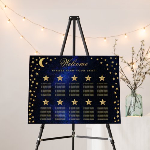 Celestial 10 Tables Seating Chart Gold Stars Blue Foam Board