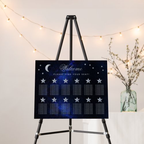 Celestial 12 Table Seating Chart Silver Stars Blue Foam Board