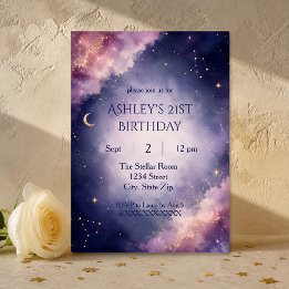 Celestial 21st Birthday Invitation | Elegant Stars