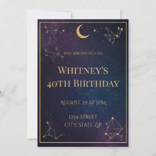 Celestial 40th Birthday Invitation   Elegant Gold