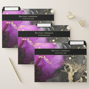 Celestial Abstract Black Purple Gold File Folder